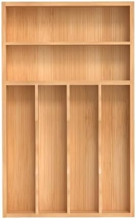 Silverware Organizer, Bamboo Kitchen Drawer Organizer, Utensil Holder, Cutlery Tray & Spoon Flatware Storage with Grooved Drawer Dividers (10''W x 16''D) by BEKVEMLIVING