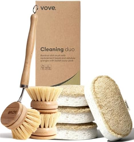 Vove Cleaning Duo, Bamboo Dish Brush Set and Natural Dish Sponges by Vove