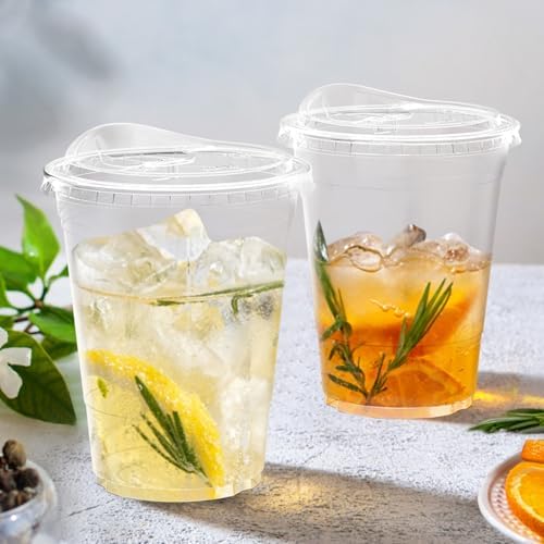 Dealusy 100 Pack - 16 oz Clear Plastic Cups with Sip Lids - Image 5