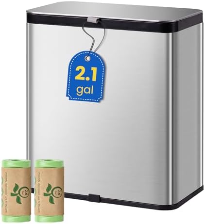 Kitchen Compost Bin with Lid, 2.1 Gal Countertop & Under Sink Trash Can by Leaforylife
