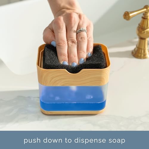 S&T INC. Dish Soap Dispenser and Sponge Holder, Plastic Bamboo - Image 2