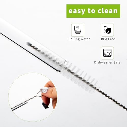 Lazycorner Reusable Glass Straws Set 16 Pcs 8.5''x 10MM Bent Straight Clear Glass Drinking Straws Set of 8 Straight and 8 Bent with 4 Cleaning Brushes Perfect For Smoothies, Tea, Juice-Clear Cocktail. - Image 4