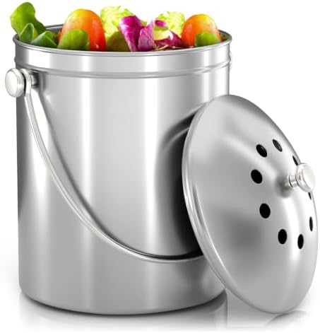 Utopia Kitchen Countertop Compost Bin 1.3 Gallon, Stainless Steel, Silver by UTOPIAKITCHEN