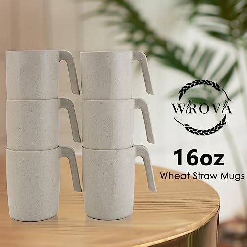 Wrova 16oz Wheat Straw Cups with handles set of 6-Plastic Cups Reusable-Unbreakable Kids Mugs-Dishwasher Safe & Microwave Safe-Ideal Plastic Mugs for Tea,Coffee,Camping,RV-Beige - Image 5