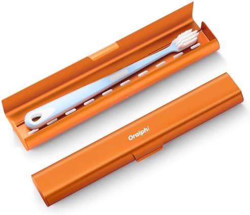 Aluminum Toothbrush Travel Case, Portable Travel Toothbrush Holder, Durable Manual Toothbrush Box Container for Traveling, Bathroom, Camping, Business Trip-Pumpkin Orange by Oralphi