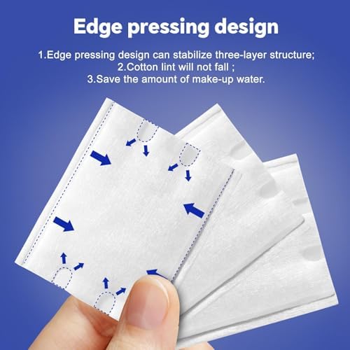 Square Cotton Pads for Face (475 Count) - 100% Pure Cotton, Soft Lint-Free Makeup Remover Pads for Facial and Eye Use, Double-Sided Design to Save Water and Hypoallergenic (75 Thick & 400 Ultra-Thin) - Image 3