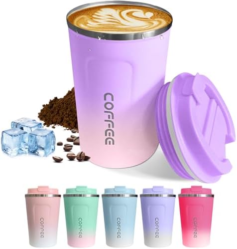 SPLMIFA Travel coffee mugs leak-proof,coffee cups with lids, stainless steel vacuum insulated coffee tumblers, thermal insulation cups for men & women keep drinks hot & cold(2nd-Purple Pink, 17OZ) by SPLMIFA
