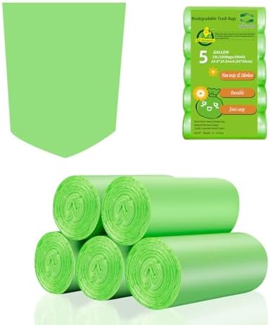 5 Gallon Biodegradable Garbage Bags - Inwaysin 100 Count Unscented Compostable Trash Bags Leakproof & Tear Resistant Wastebasket Liners Fit for Kitchen Pet or Diaper Pail, 5 Rolls, Clear Green by Inwaysin
