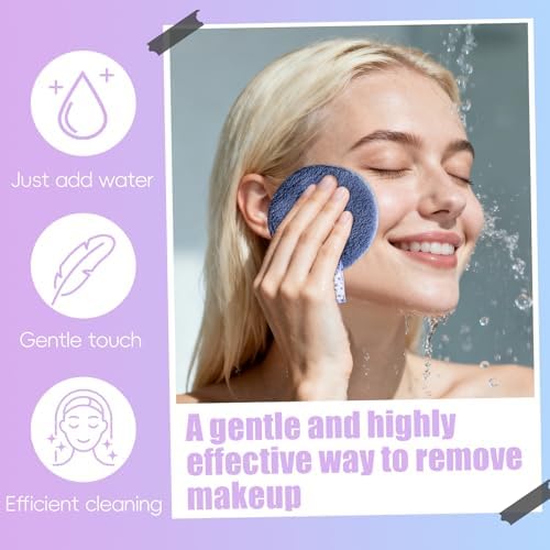 BS-MALL 6 Pcs Reusable Makeup Remover Pads with Round Box - Soft Micellar Water Wipes for Eye Shadow & Facial Cleansing - Gentle for All Skin Types - Perfect Women Gifts - Image 6