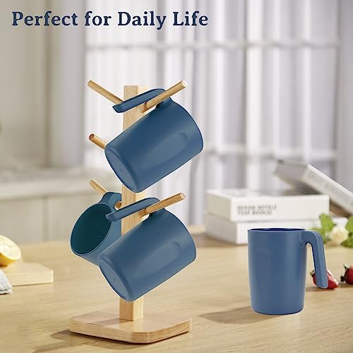 Wrova 16oz Wheat Straw Cups with handles set of 6-Plastic Cups Reusable-Unbreakable Kids Mugs-Dishwasher Safe & Microwave Safe-Ideal Plastic Mugs for Tea,Coffee,Camping,RV-Navy Blue - Image 6