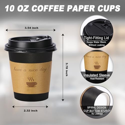 Lamosi 100 Pack 10 oz Coffee Cups, Disposable To Go Paper Cups with Lid - Image 2