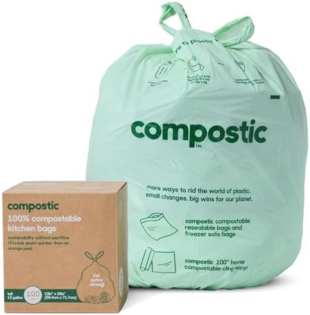 Compostic Compostable 13 Gallon Trash Bags, 100 Ct, Extra Strong by COMPOSTIC