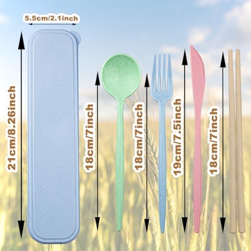 4 Sets Reusable Utensils Set with Case,Camping Cutlery Set Travel Silverware Set with Case Lunch Utensils Set for Work,Utensil Sets for Lunch Picnic Daily Use Outdoor (COLOR A) - Image 2