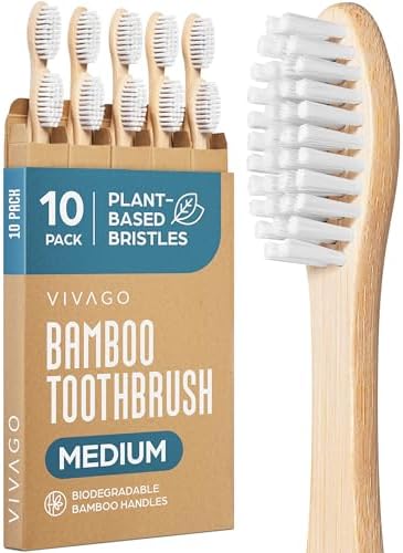 VIVAGO Bamboo Toothbrushes 10 Pack – Plant-Based Medium Bristles by VIVAGO