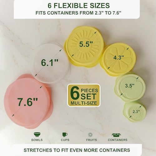 Silicone Stretch Lids 6 PCS – Airtight Reusable Food Covers for Bowls & Containers, Multi Size Flexible Silicone Lids, Leak Proof, BPA Free, Microwave Dishwasher & Freezer Safe - Image 4