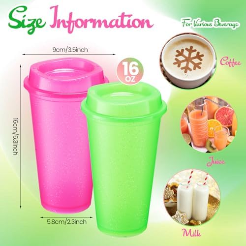 Honeydak 45 Pack 16 oz Reusable Coffee Cups with Lids Water Bottle Iced Coffee Travel Mug Reusable Portable Plastic Tea Tumblers Bulk for Hot and Cold Drinks Birthdays Party(Stylish,Glitter) - Image 4