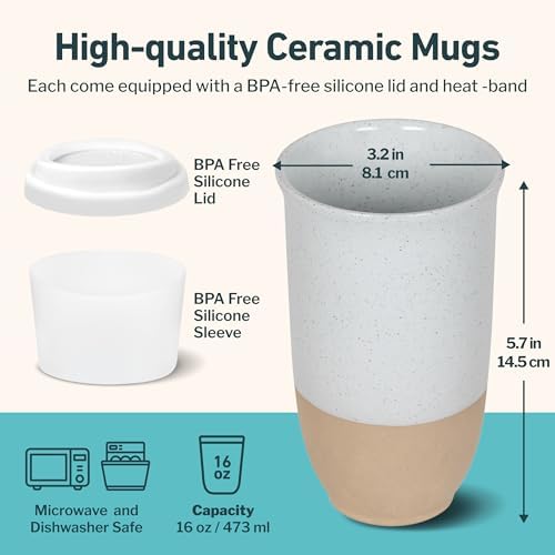 NOVA CERAMICS Travel Mug - Coffee Mug Travel – Microwave & Dishwasher Safe Coffee Clay Tumbler - Gifts For Women Men Him Her – 16oz – Dune - Image 3