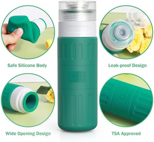 GLAMFIELDS Travel Bottles for Toiletries,TSA Approved 3.3oz Size LeakProof Silicone Toiletry Containers for Shampoo, Conditioner,Easy to Squeeze，Portable Travel Essentials for Lotion(18 Pack) Green - Image 3