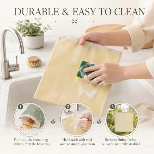 Britimes Reusable Bread Bags Set, Beeswax, XL, Zero Waste, Sage Green - Image 6