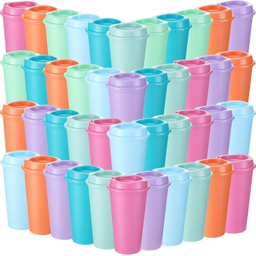 Honeydak 45 Pack 16 oz Reusable Coffee Cups with Lids Water Bottle Iced Coffee Travel Mug Reusable Portable Plastic Tea Tumblers Bulk for Hot and Cold Drinks Birthdays Party(Classic,Bright Colors) by Honeydak