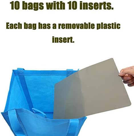 NERUB Set of 10 Reusable Grocery Bags Heavy Duty Shopping Bags Large Grocery Totes with Reinforced Bottom Super Sturdy Handles Washable, Blue - Image 3