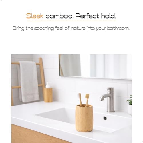 Bamboo Toothbrush Holder, Simple Cylindrical Tumbler Minimal - Image 2