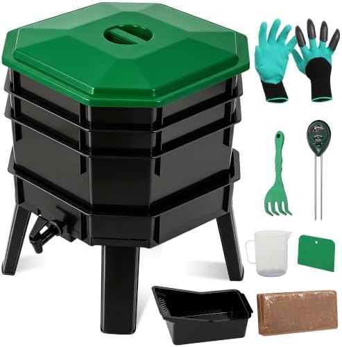 43.5L 3‑Layer Stackable Worm Farm Compost Bin, Easy‑Setup Complete Worm Composter Kit, Indoor Outdoor Use for Kitchen Food Waste & Organic Compost Production by NovaMicrodermabrasion