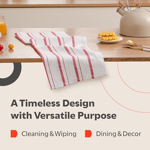 Zeppoli Classic Kitchen Towels - 6 Pack 100% Natural Cotton Towel Set, Reusable Wash Cloths, Absorbent Dish Towels, Machine Washable Hand Towels, Kitchen Essentials, 20� x 28� - Red VAR - Image 5