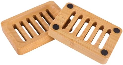 Bamboo Soap Dish Self-Draining Non-Slip Soap Saver - Wooden Trays for Bar Soap - Kitchen, Shower, Bathroom - 3 Pack - Image 2