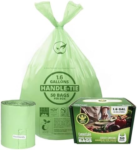 1.6 Gallon Compostable Trash Bags Drawstring, Heavy Duty Extra Thick 0.6 Mil, 6.06 Liter, 50 Bags, Small Kitchen Food Scrap Waste Bag, Unscented Pet Waste Bags, US BPI and OK Compost Home Certified by Lokingrise