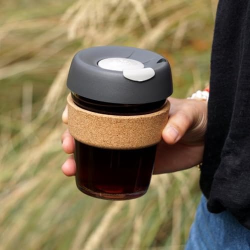 KeepCup Brew Cork, Reusable Glass Tumbler with Natural Cork, Tall Coffee Cup 12oz / 340ml - Press - Image 5
