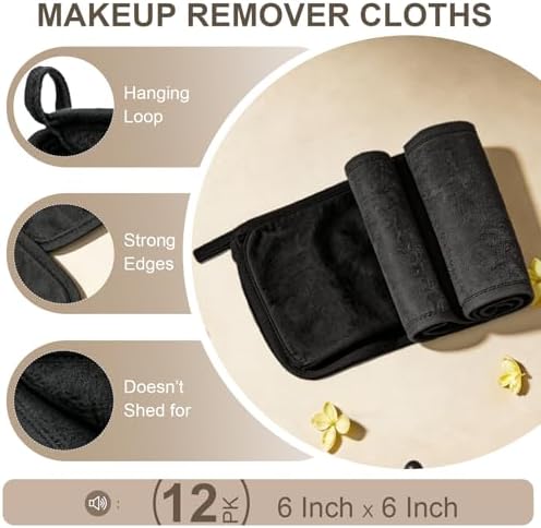 Puomue Makeup Remover Cloth 12 Pack, Super Soft and Reusable Microfiber Makeup Remover Towels for All Skin Types, Perfect Face Towels for Women, 6 Inch x 6 Inch, Dark Grey - Image 3