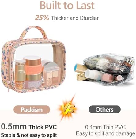 PACKISM Clear Makeup Bag - TSA Approved Toiletry Bag, 2 Pink Ditsy Floral - Image 6