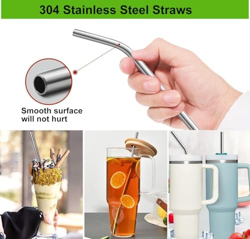 Vinaco 4 Pack 0.35" Wide Bore Reusable Stainless Steel Smoothie Straws - Image 6