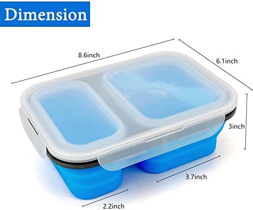 2 Compartments Collapsible Airtight Bento Box with Ideal Portion 600ml & 450ml and 2 in 1 Spoon & Fork, Food Grade Silicone Lunch Container for Adults Work Travel, Microwave Safe - Image 2