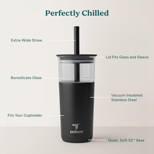 REDUCE Aspen - 20oz Vacuum Insulated Glass Tumbler - Extra Wide Straw & Lid - Image 3