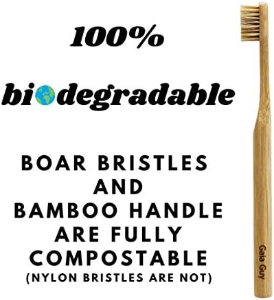 Gaia Guy Natural Bristle Bamboo Toothbrush (NO Nylon - Boar Hair ONLY) - Totally Compostable & Biodegradable Boar Bristle and Bamboo Toothbrushes - Zero Waste - 12-Pack - Image 4