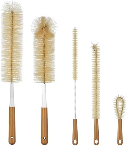 ALINK Extra Large Long Bottle Brush Set - 16" / 15" Long Bamboo Handle Bottle Cleaner for Narrow Neck Beer Wine Bottles, Decanter, Tumblers, Thermos, Jugs with Straw Brush, Kettle Spout/Lid Brush by ALINK