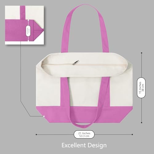TOPDesign 3-Pack Canvas Tote Bags with an External Pocket, Reusable Grocery Shopping Bags, Top Zipper Closure, Daily Essentials (Light Purple/Natural) - Image 5