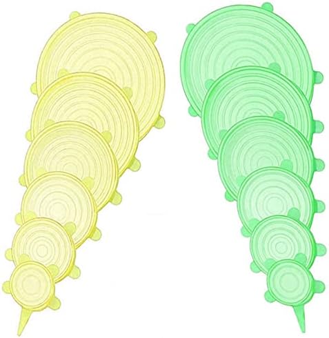 12 pcs Silicone Stretch lids set, 6 Sizes, Reusable Food Storage Covers ，Silicone Bowl Covers，Flexible to Fit All Shape of Containers，Food Cover to Keep Food Fresh (green,yellow) by JYYHSF
