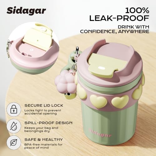 12 oz Insulated Coffee Tumbler with Lid, Cute Travel Mug, Green - Image 3