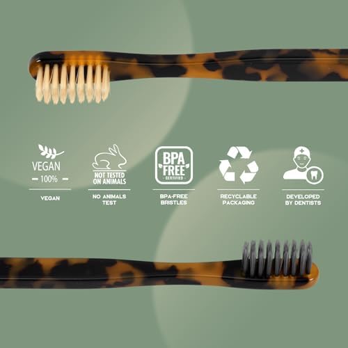 Isshah Plant-Based Cellulose Acetate Toothbrushes - 8 Pack - Tortoise - Image 2