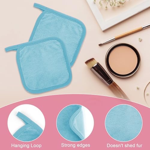 Puomue Makeup Remover Cloth 12 Pack, Ultra Soft and Reusable Microfiber Makeup Remover Towels for All Skin Types, Perfect Face Towels for Women, 6 Inch x 6 Inch, Blue - Image 3