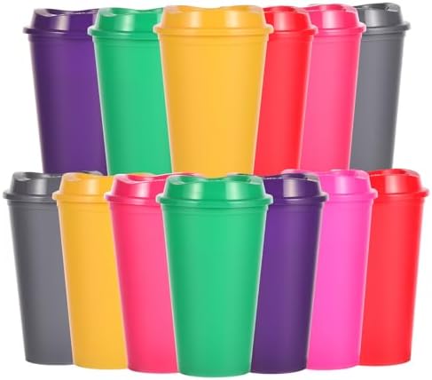 16oz Reusable Plastic Coffee Cups with Lids, 13 Pack, Rainbow by Ankeli%26Lt
