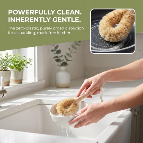 Coconut Fiber Dish Brush Set of 2 Natural Bristle Scrubber - Image 5
