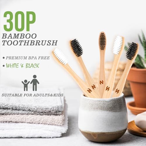 30 PCS Bamboo Toothbrushes, Individually Wrapped Wooden Toothbrushes Bulk - Image 2