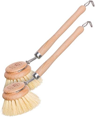 Redecker Dish Brush, Tampico Fiber, 2 Inch Round, 2 Pack – Wooden Dish Scrub Brushes for Dishes & Cookware, Untreated Beechwood, Made in Germany by Redecker