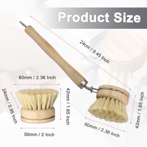 5 Pc Wood Dish Brush, 4 Sisal Heads with 1 Handle - Image 2