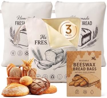 FATROCK Bread Print Beeswax-Lined Bread Bags, 13 x 17 in, 3 Pack by Unknown