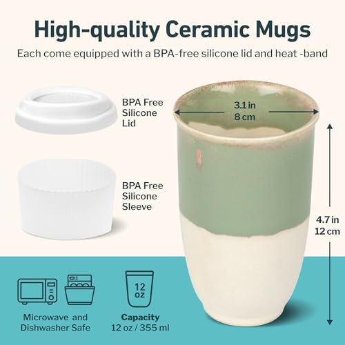 NOVA CERAMICS Travel Mug - Ceramic To Go Coffee Mug With Lid – Travel Mug Ceramic To Go Cup – Microwave & Dishwasher Safe Ceramic Coffee Mug With Lid - Gifts For Women Men Him Her – 12oz – Sage Green - Image 3